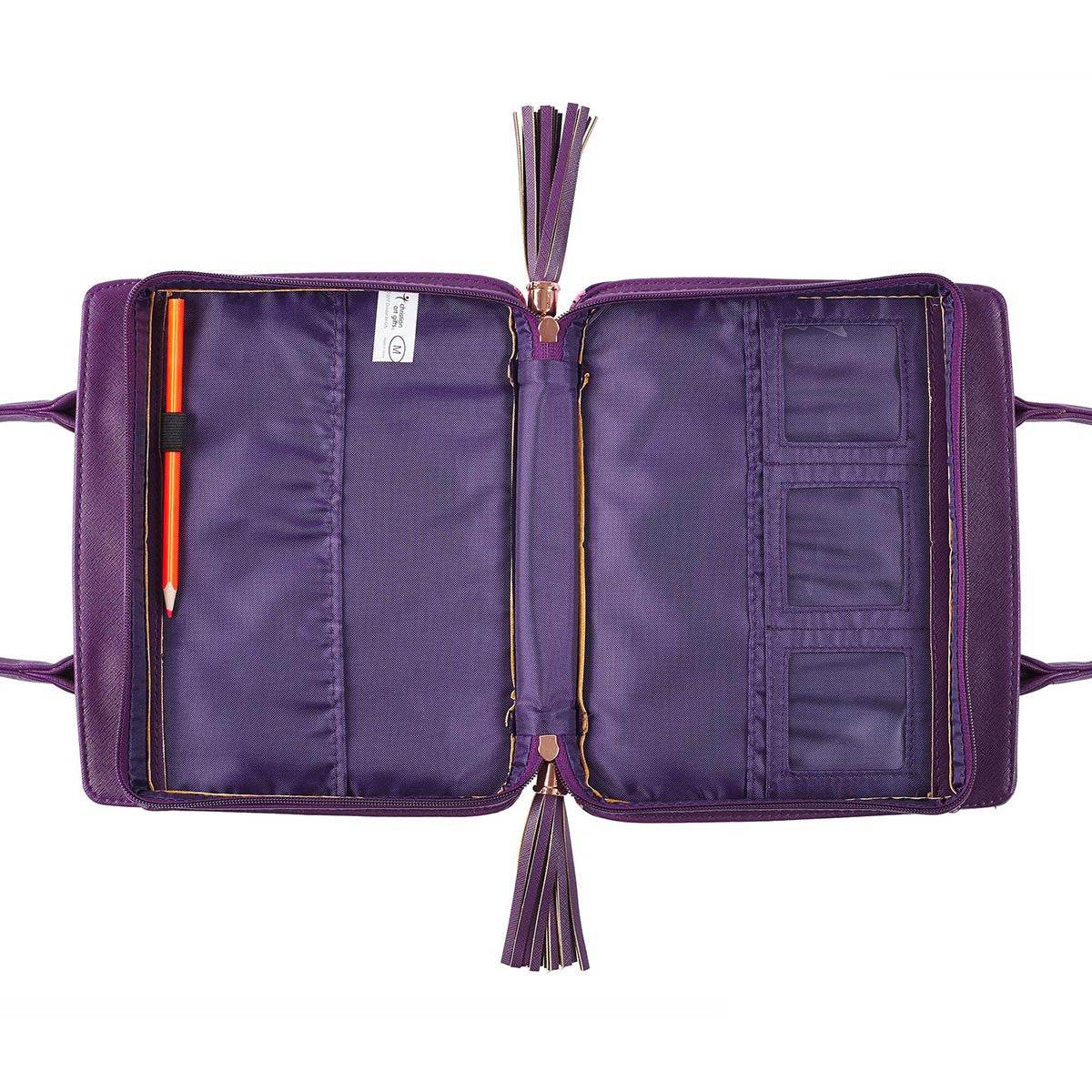 Blessed Purple Floral Faux Leather Purse-style Bible Cover (Large)