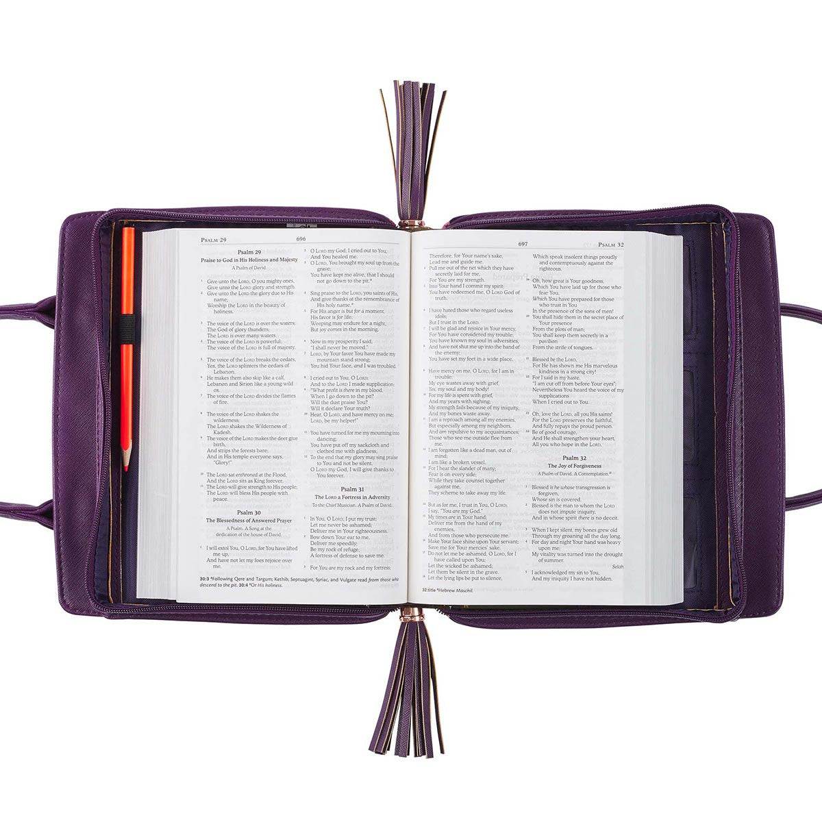 Blessed Purple Floral Faux Leather Purse-style Bible Cover (Large)