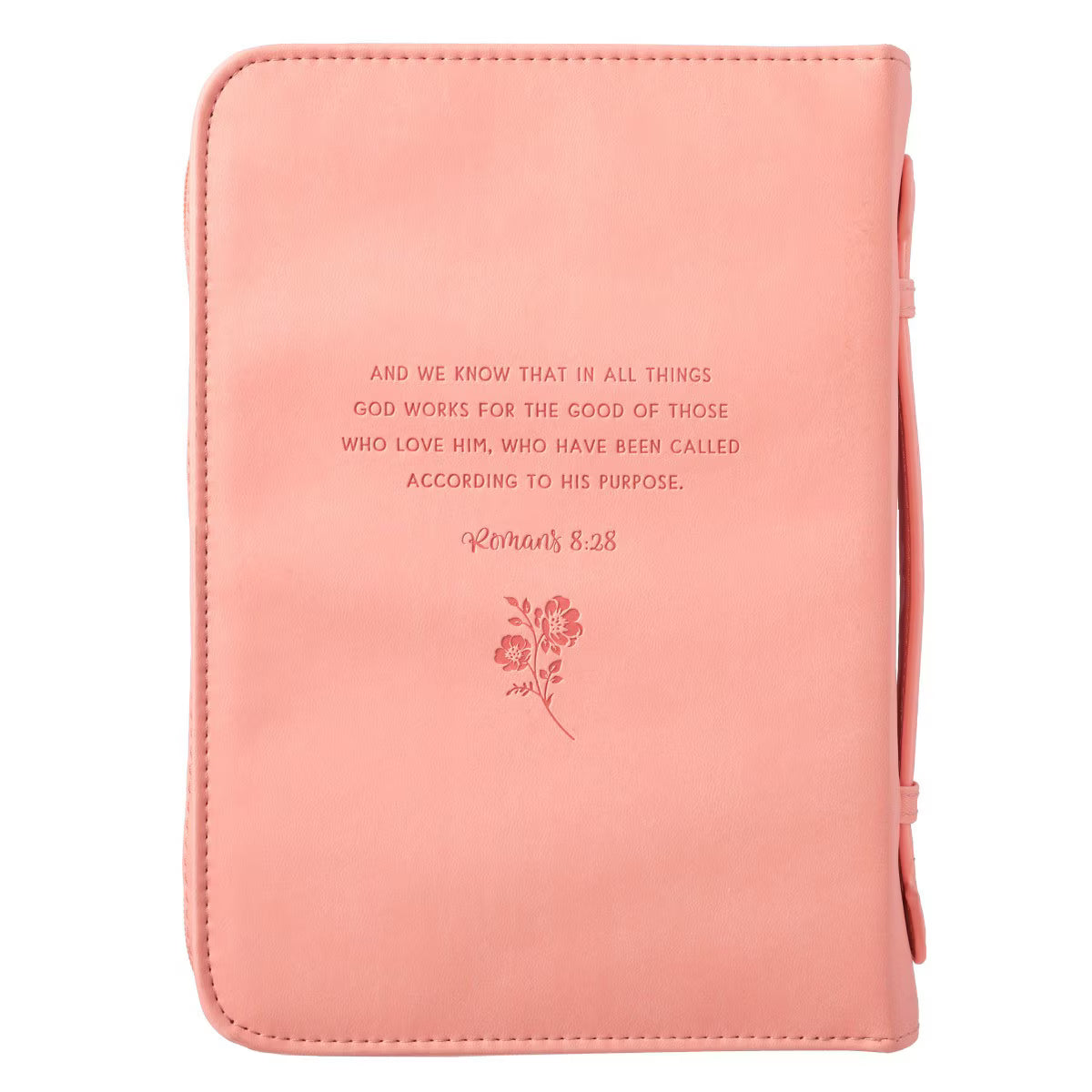 He Works All Things for Good Peach Floral Faux Leather Fashion Bible Cover - Romans 8:28 (Extra Large)