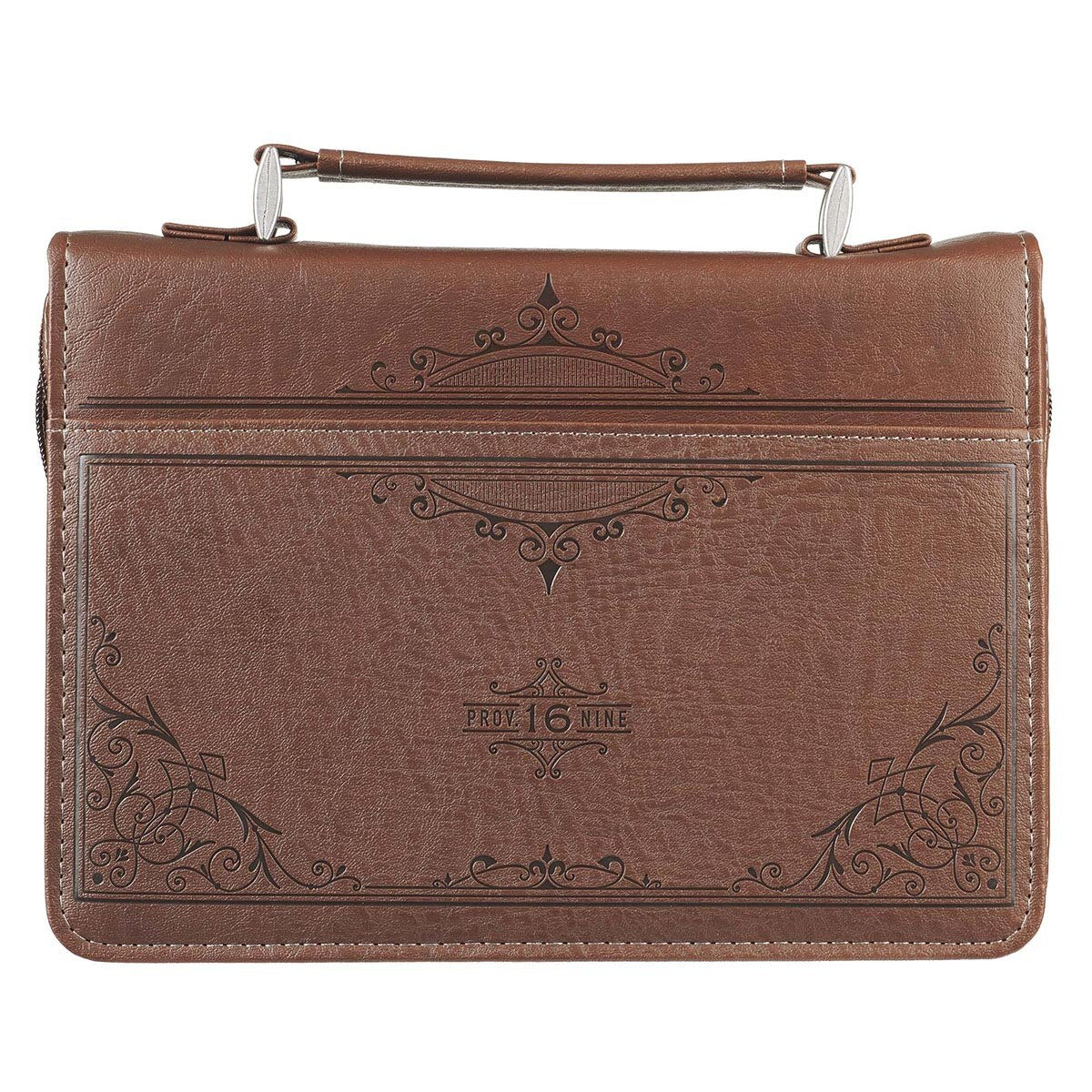 A Man's Heart Brown Faux Leather Classic Bible Cover - Proverbs 16:9