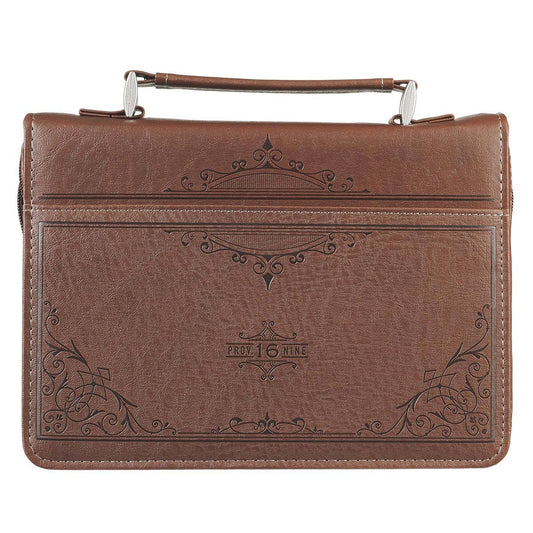 A Man's Heart Brown Faux Leather Classic Bible Cover - Proverbs 16:9
