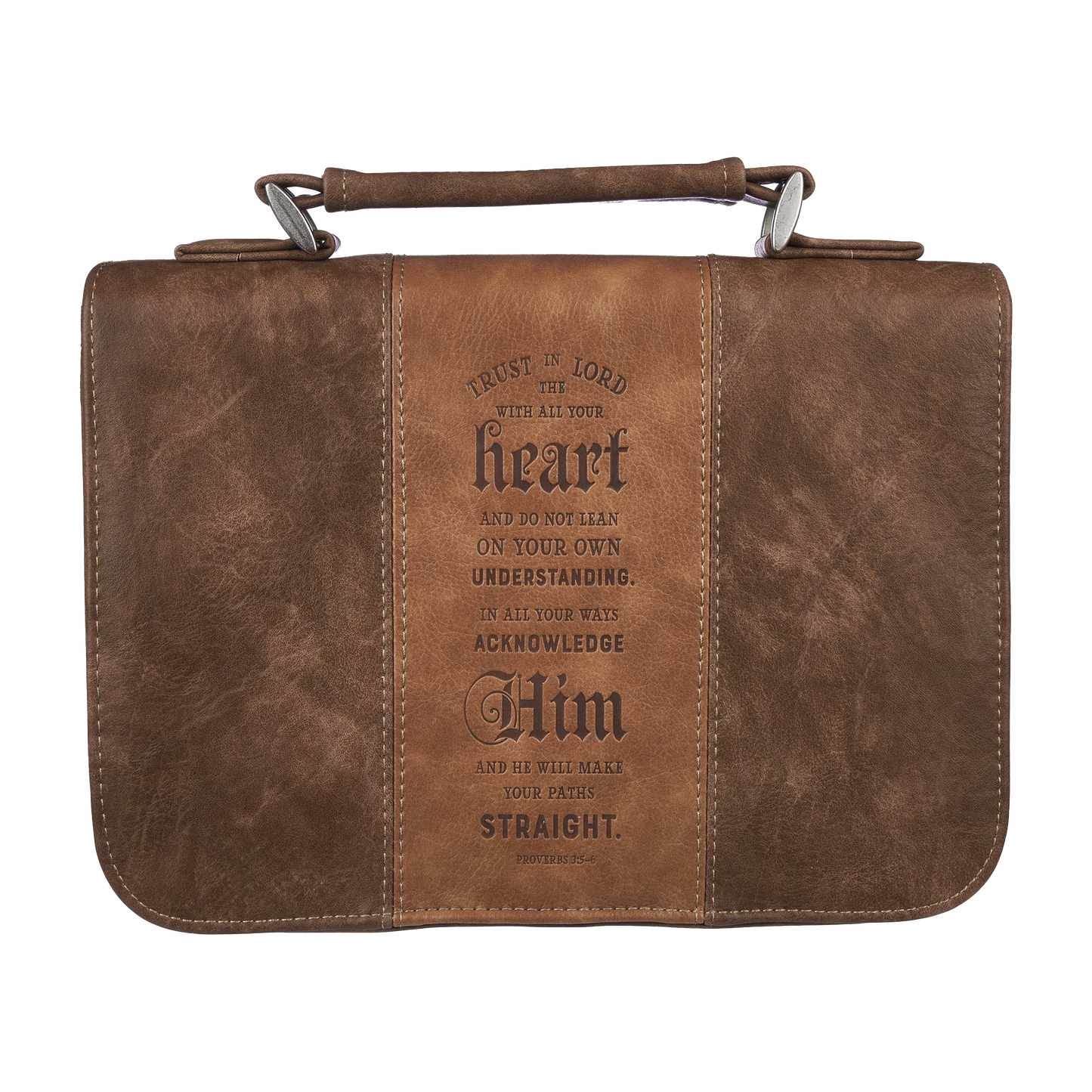 Trust In The Lord Two-Tone Brown Classic Faux Leather Bible Cover - Proverbs 3:5 (Large)