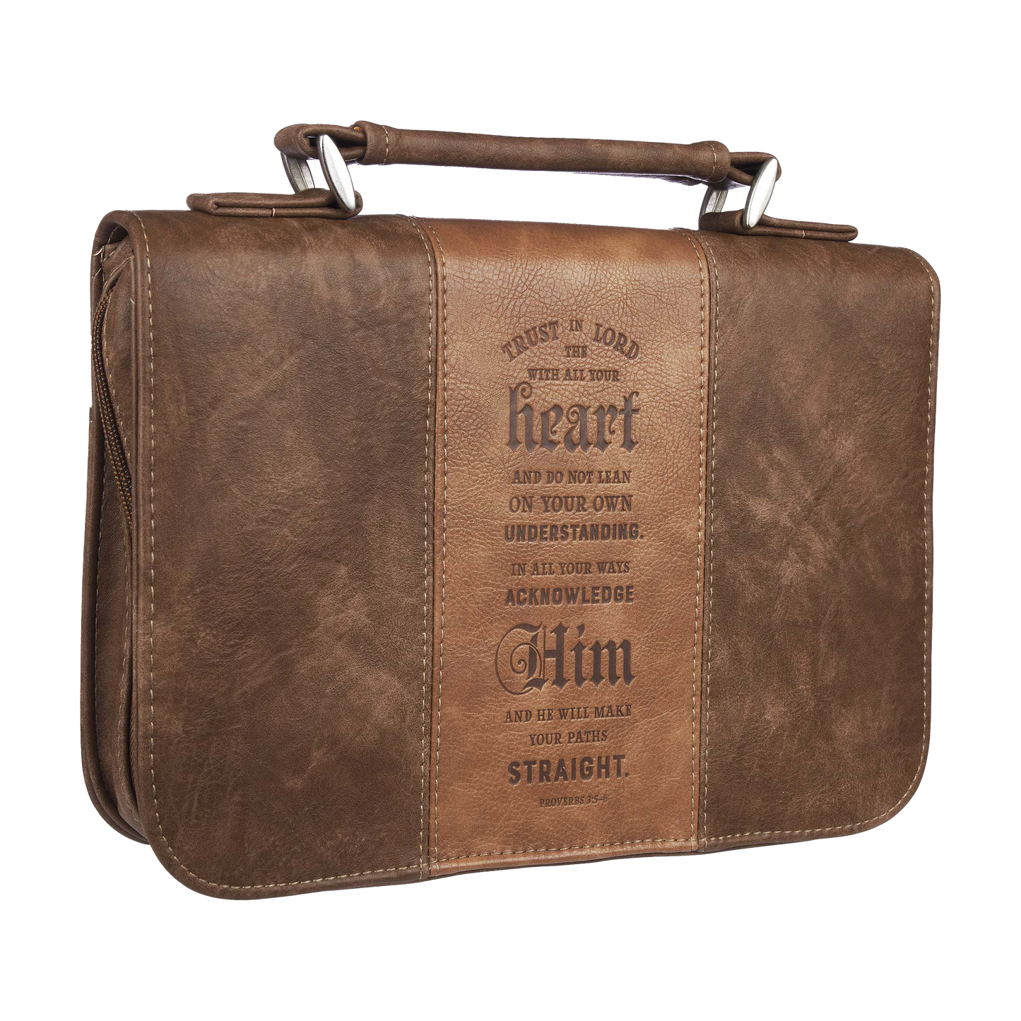 Trust In The Lord Two-Tone Brown Classic Faux Leather Bible Cover - Proverbs 3:5 (Large)