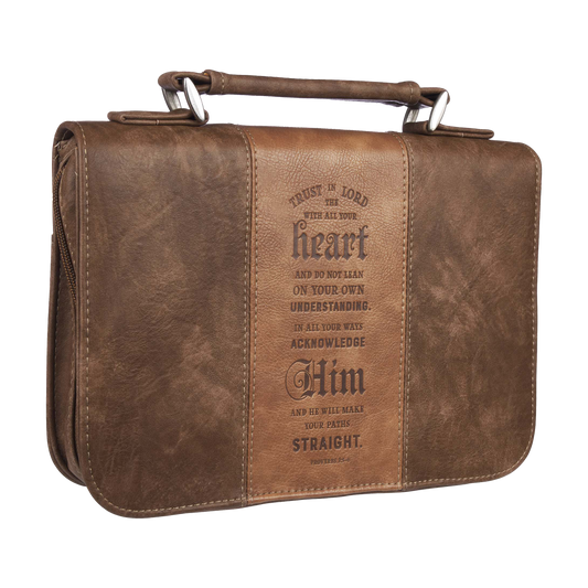 Trust In The Lord Two-Tone Brown Classic Faux Leather Bible Cover - Proverbs 3:5 (Large)