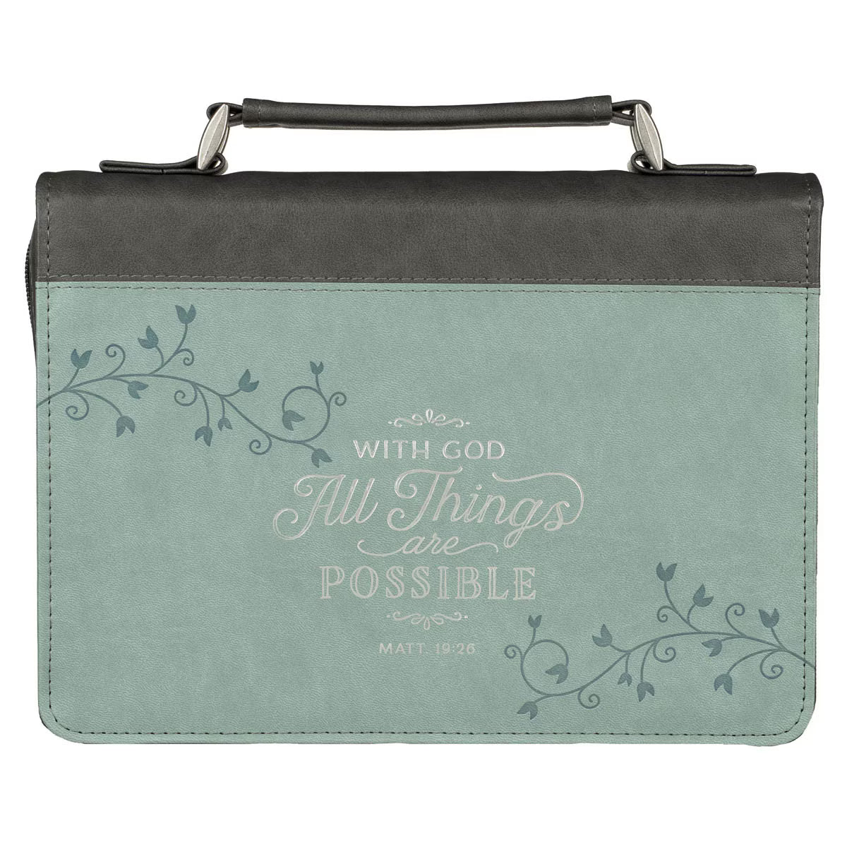 All Things Are Possible Light Blue Faux Leather Fashion Bible Cover - Matthew 19:26 (Extra Large)