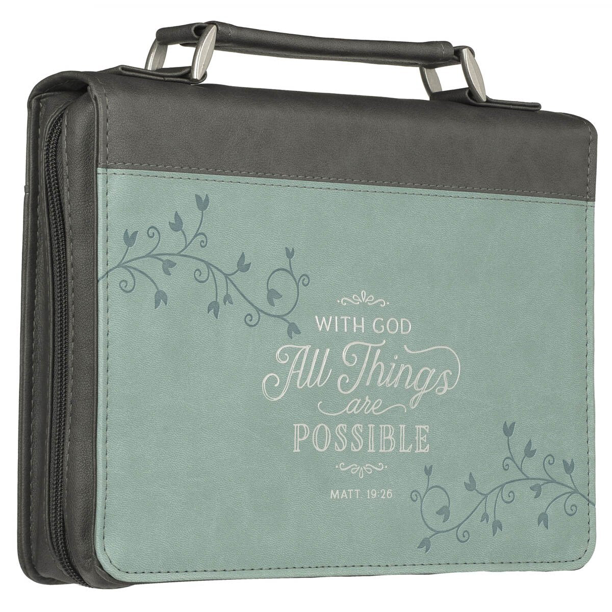 All Things Are Possible Light Blue Faux Leather Fashion Bible Cover - Matthew 19:26 (Extra Large)
