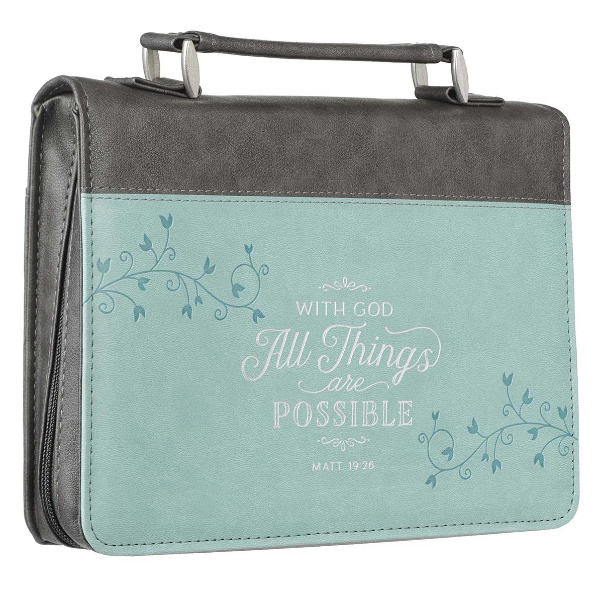 All Things Are Possible Light Blue Faux Leather Fashion Bible Cover - Matthew 19:26 (Extra Large)