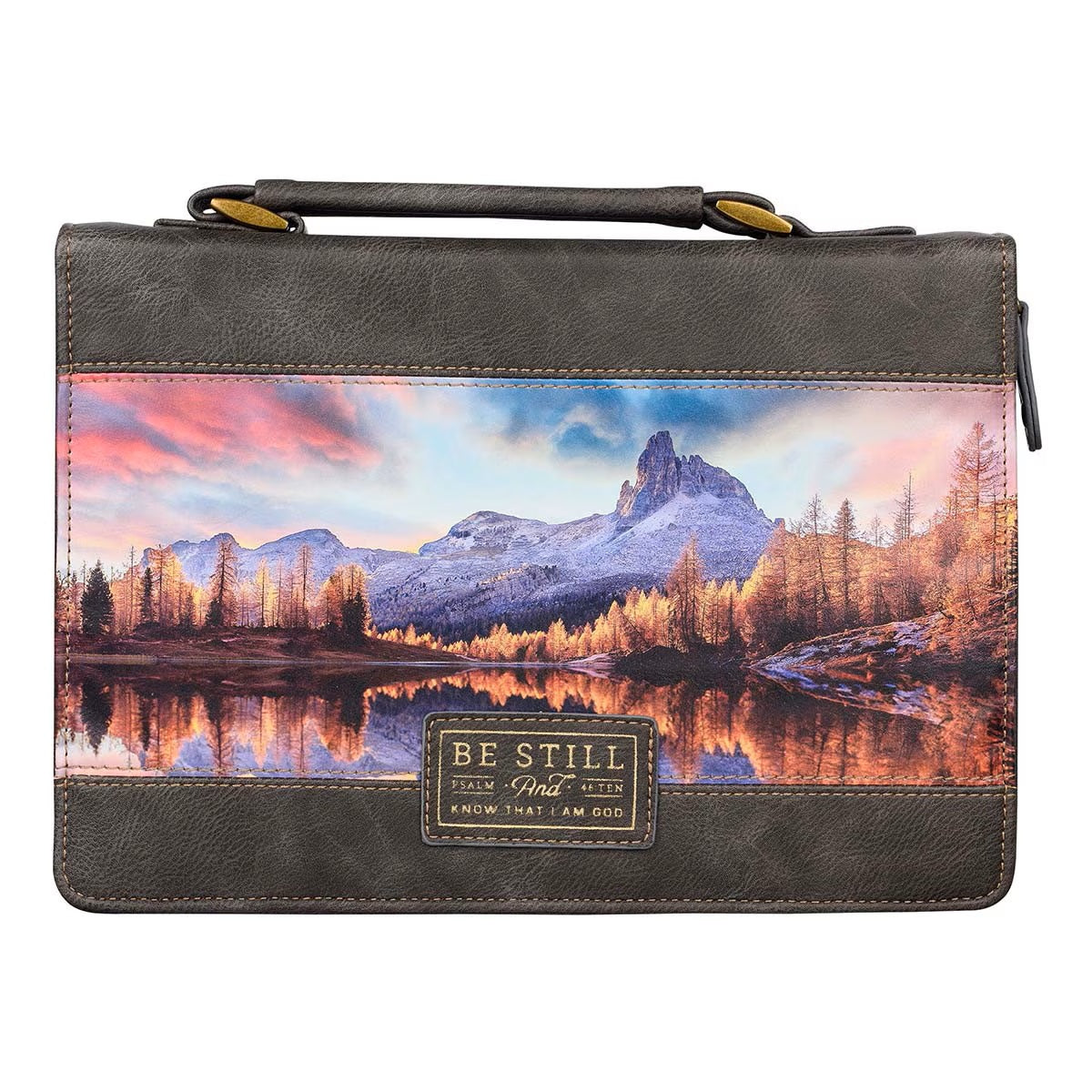 Be Still Majestic Valley Charcoal Faux Leather Classic Bible Cover- Psalm 46:10 - Medium