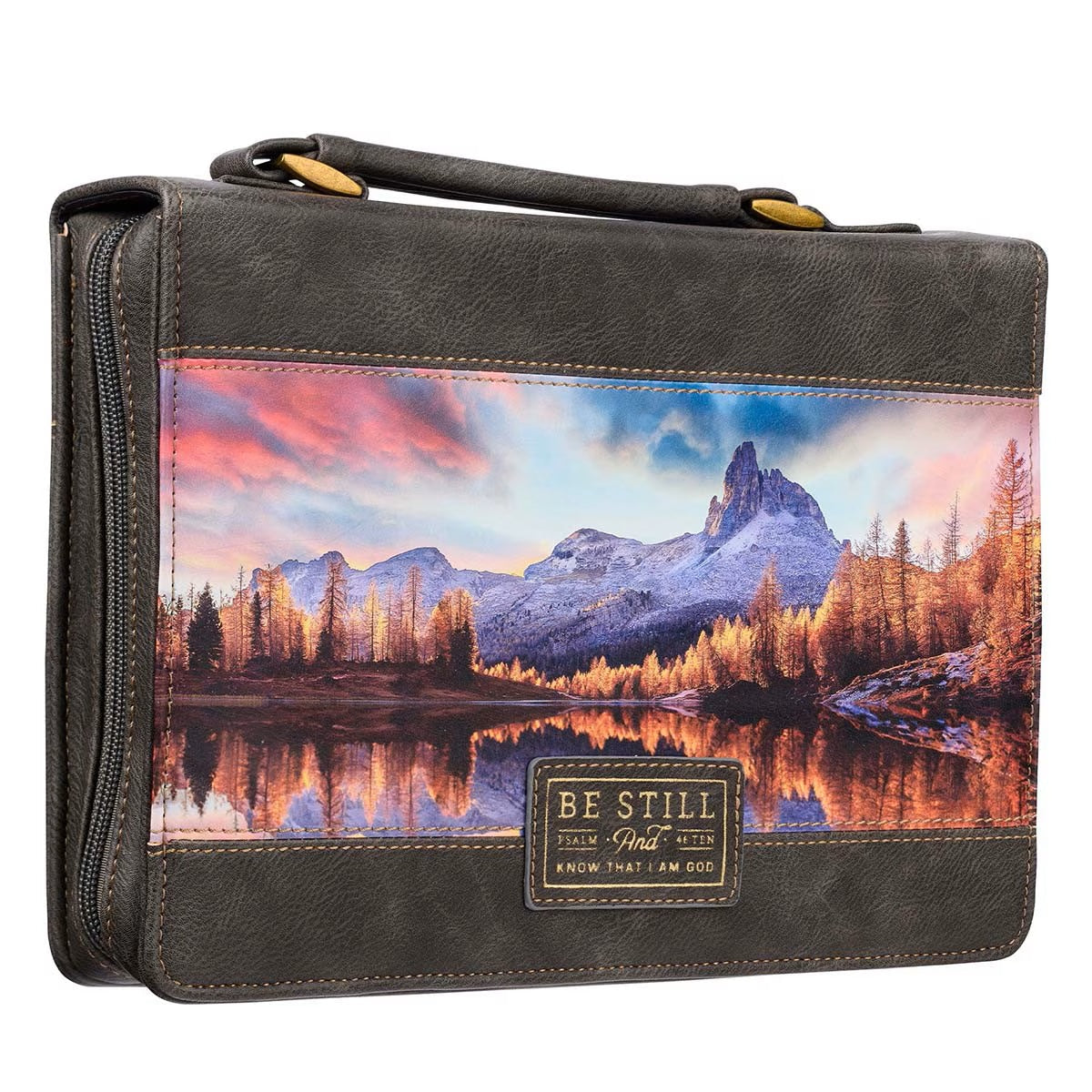 Be Still Majestic Valley Charcoal Faux Leather Classic Bible Cover- Psalm 46:10 - Medium