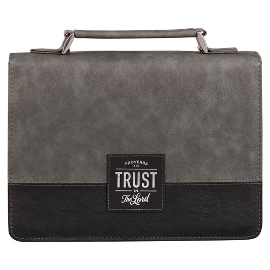 Trust in the LORD Gray and Black Faux Leather Bible Cover - Proverbs 3:5 (Large)