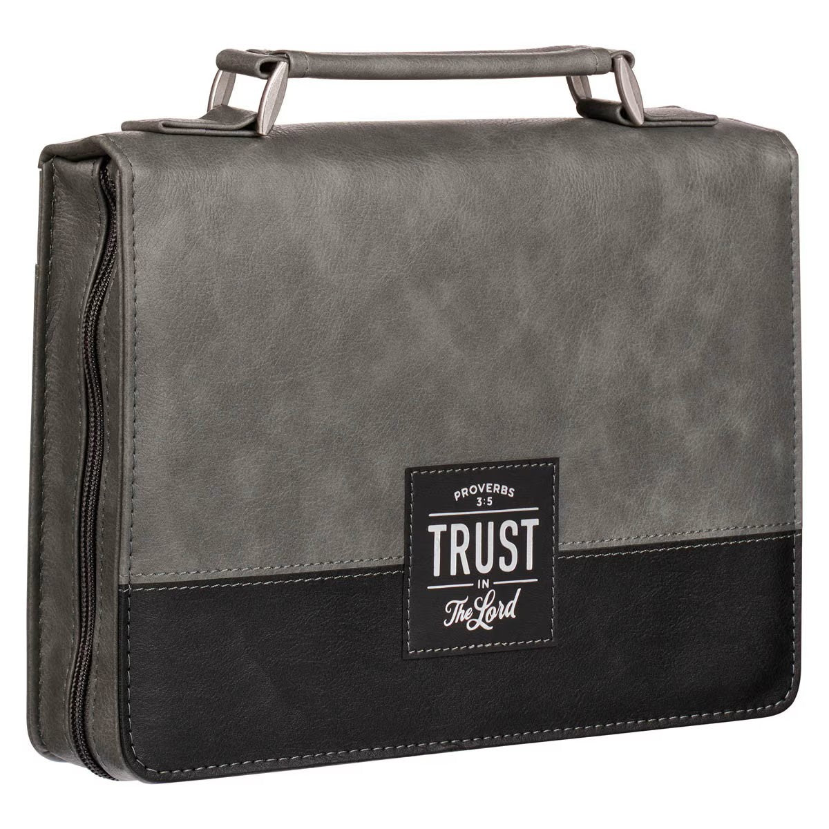 Trust in the LORD Gray and Black Faux Leather Bible Cover - Proverbs 3:5 (Large)