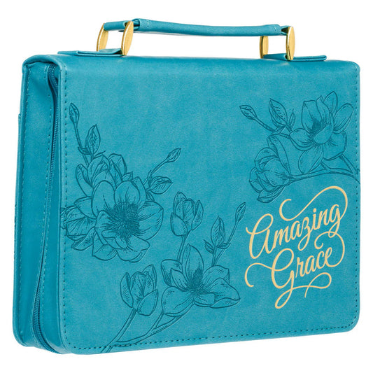 Amazing Grace Floral Teal Faux Leather Fashion Bible Cover