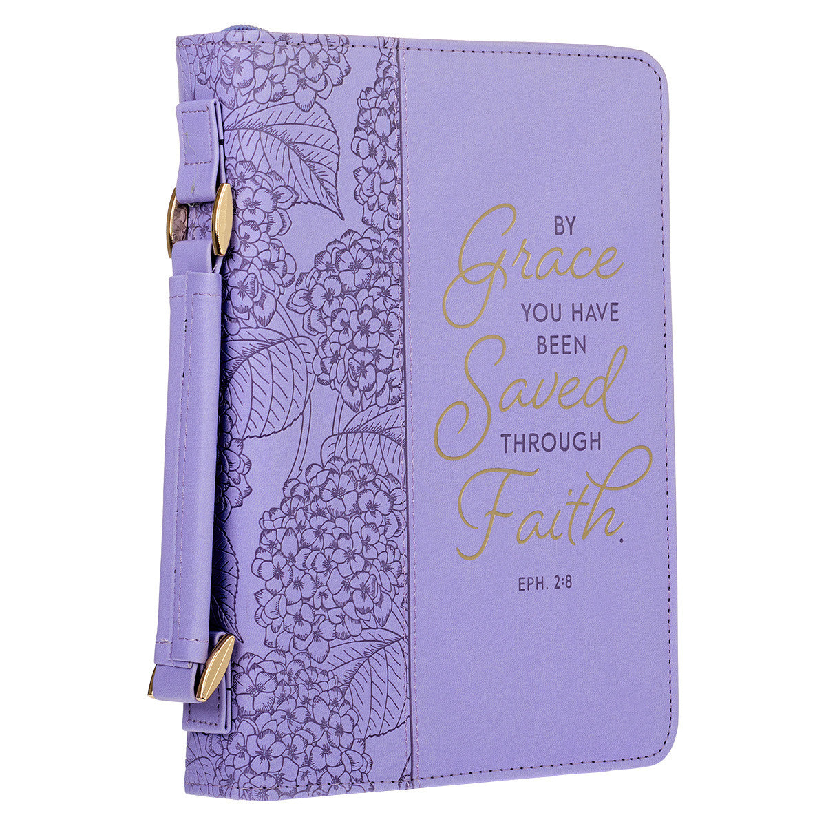 Saved by Grace Hydrangea Lavender Faux Leather Fashion Bible Cover - Ephesians 2:8 (Large)