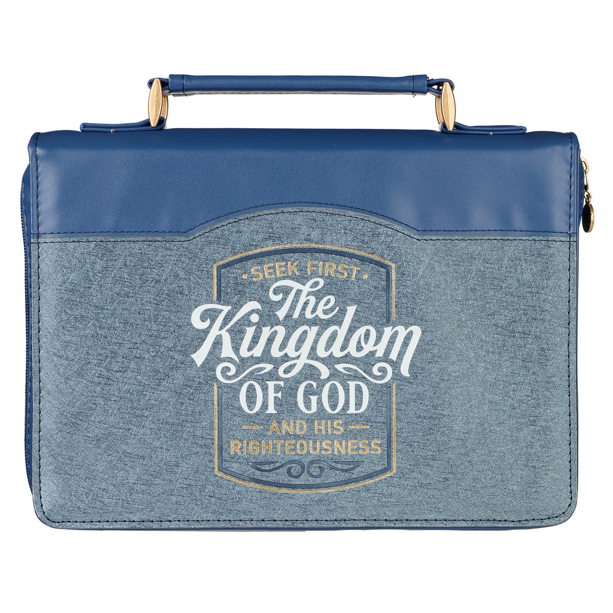 The Kingdom of God Two-tone Blue Faux Leather Fashion Bible Cover (Large) - Matthew 6:33