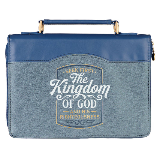 The Kingdom of God Two-tone Blue Faux Leather Fashion Bible Cover (Large) - Matthew 6:33