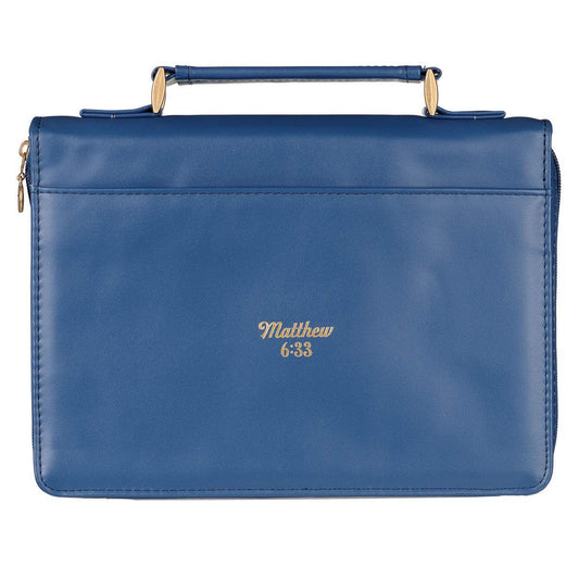 The Kingdom of God Two-tone Blue Faux Leather Fashion Bible Cover (Large) - Matthew 6:33