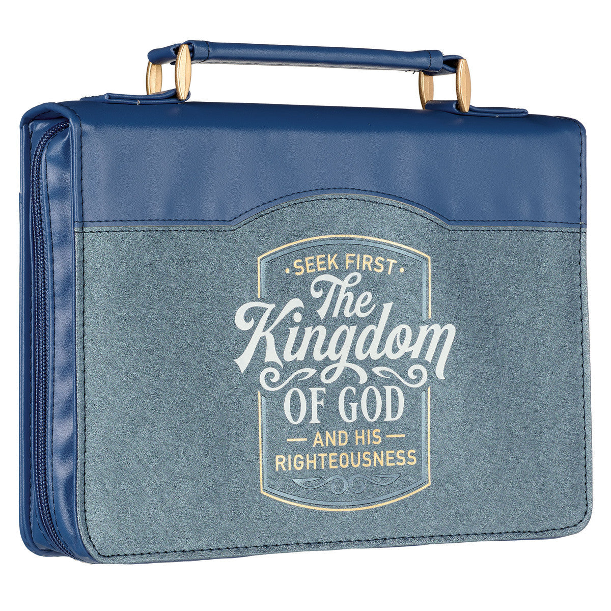 The Kingdom of God Two-tone Blue Faux Leather Fashion Bible Cover (Large) - Matthew 6:33
