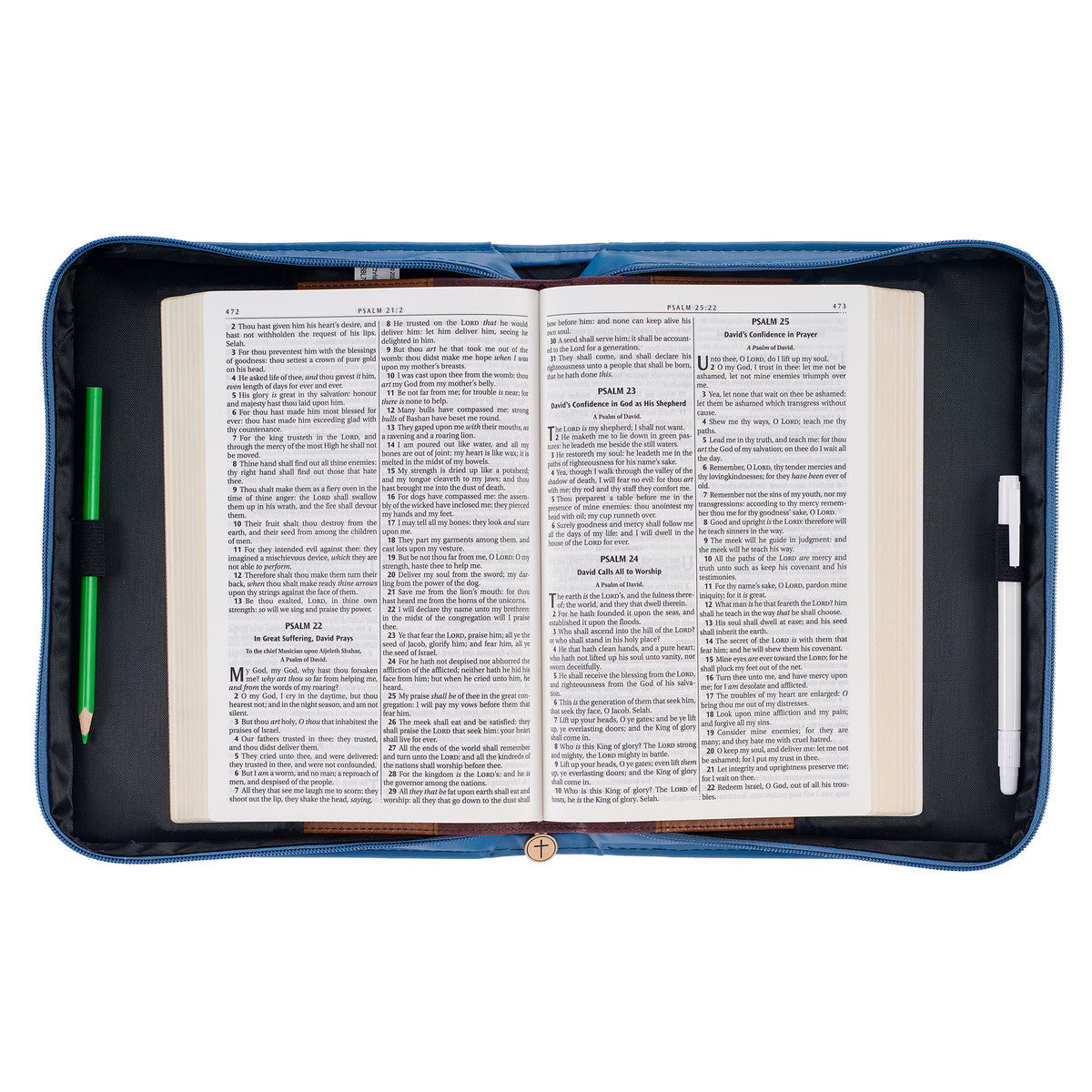 The Kingdom of God Two-tone Blue Faux Leather Fashion Bible Cover (Large) - Matthew 6:33
