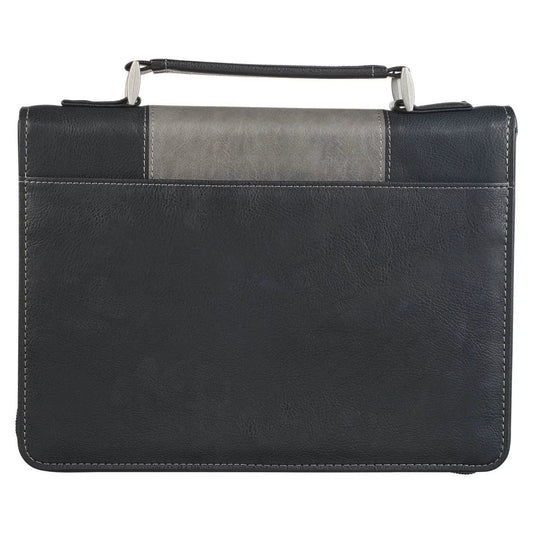Walk by Faith Black and Gray Faux Leather Classic Bible Cover - 2 Corinthians 5:7