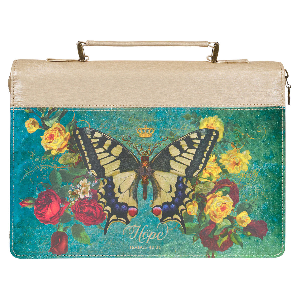 Hope Butterfly Teal Faux Leather Fashion Bible Cover (Large) - Isaiah 40:31