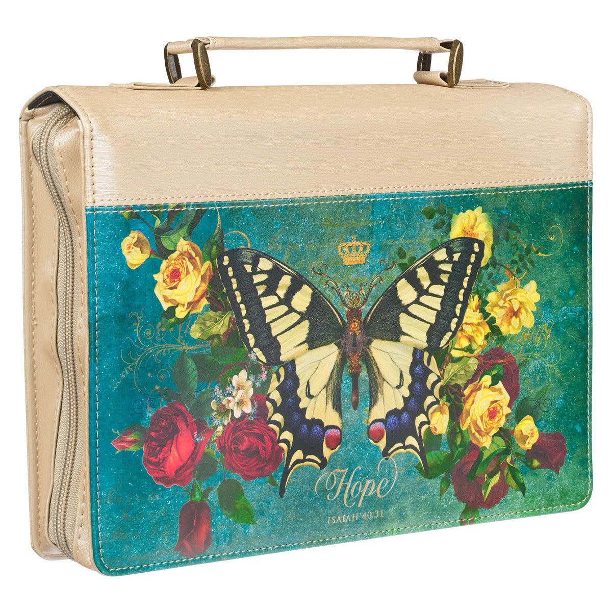 Hope Butterfly Teal Faux Leather Fashion Bible Cover (Large) - Isaiah 40:31