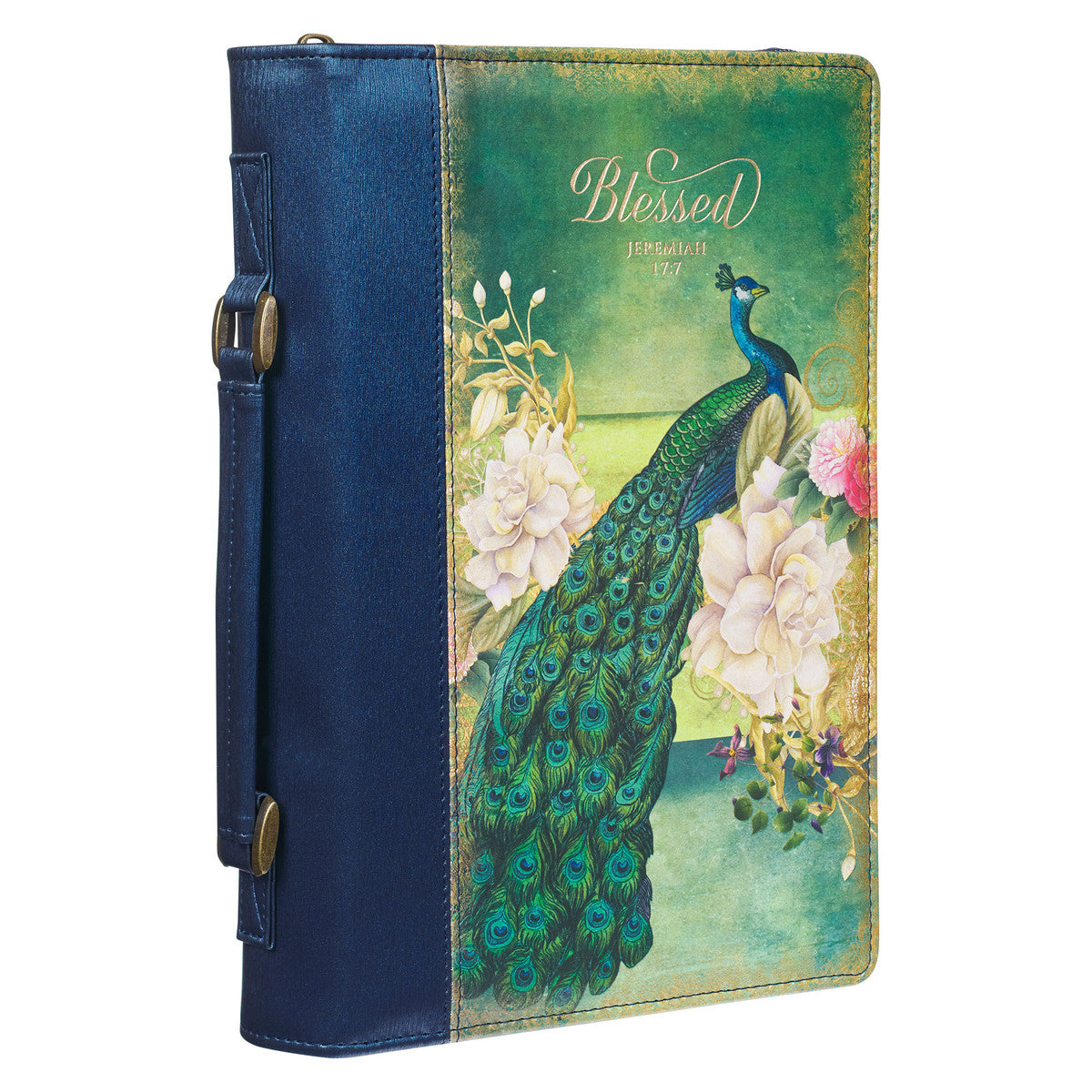 Blessed Peacock Blue Faux Leather Fashion Bible Cover (Large) - Jeremiah 17:7
