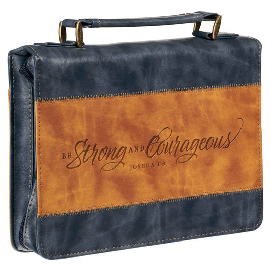 Strong and Courageous Butterscotch and Navy Classic Bible Cover - Joshua 1:9