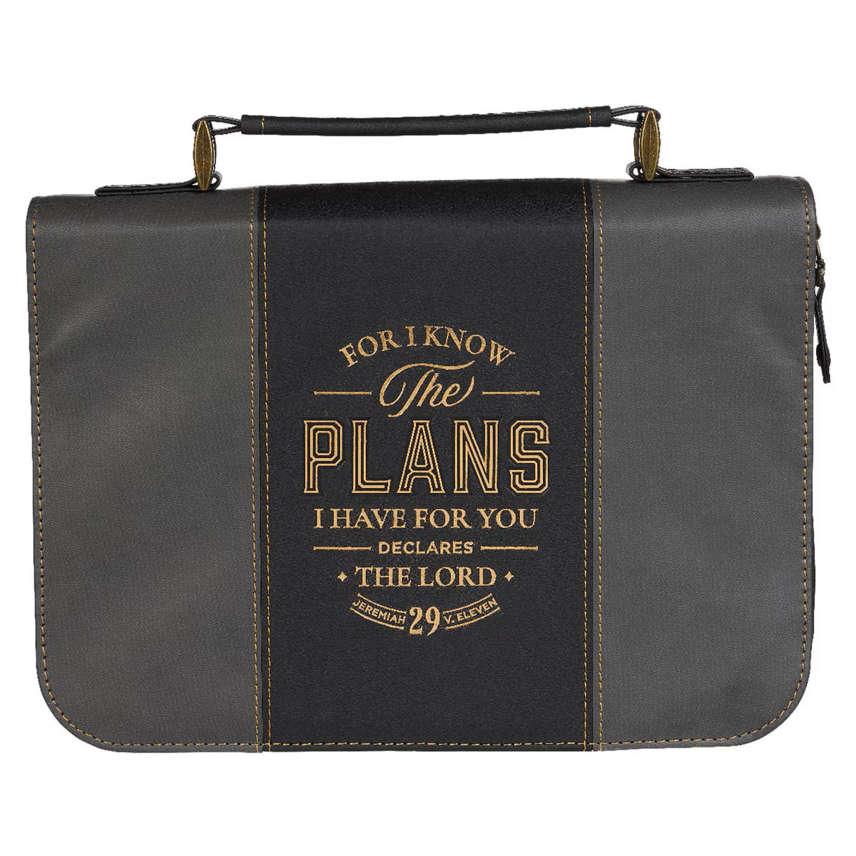 The Plans Black and Charcoal Faux Leather Classic Bible Cover - Jeremiah 29:11 (Extra Large)