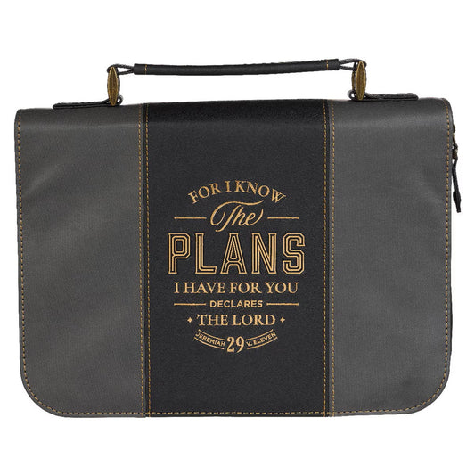 The Plans Black and Charcoal Faux Leather Classic Bible Cover - Jeremiah 29:11 (Extra Large)