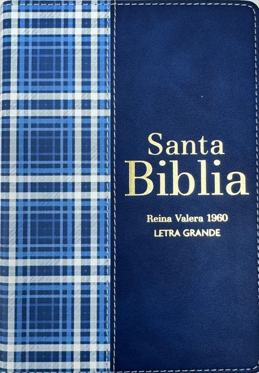 Biblia RVR 1960 Compacta Símil Piel Cuadros Azul Marino Oscuro - Spanish