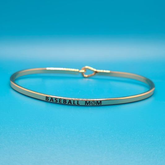 BASEBALL MOM Inspirational Message Bracelet Positive Message Engraved Thin Bangle - Jewelry