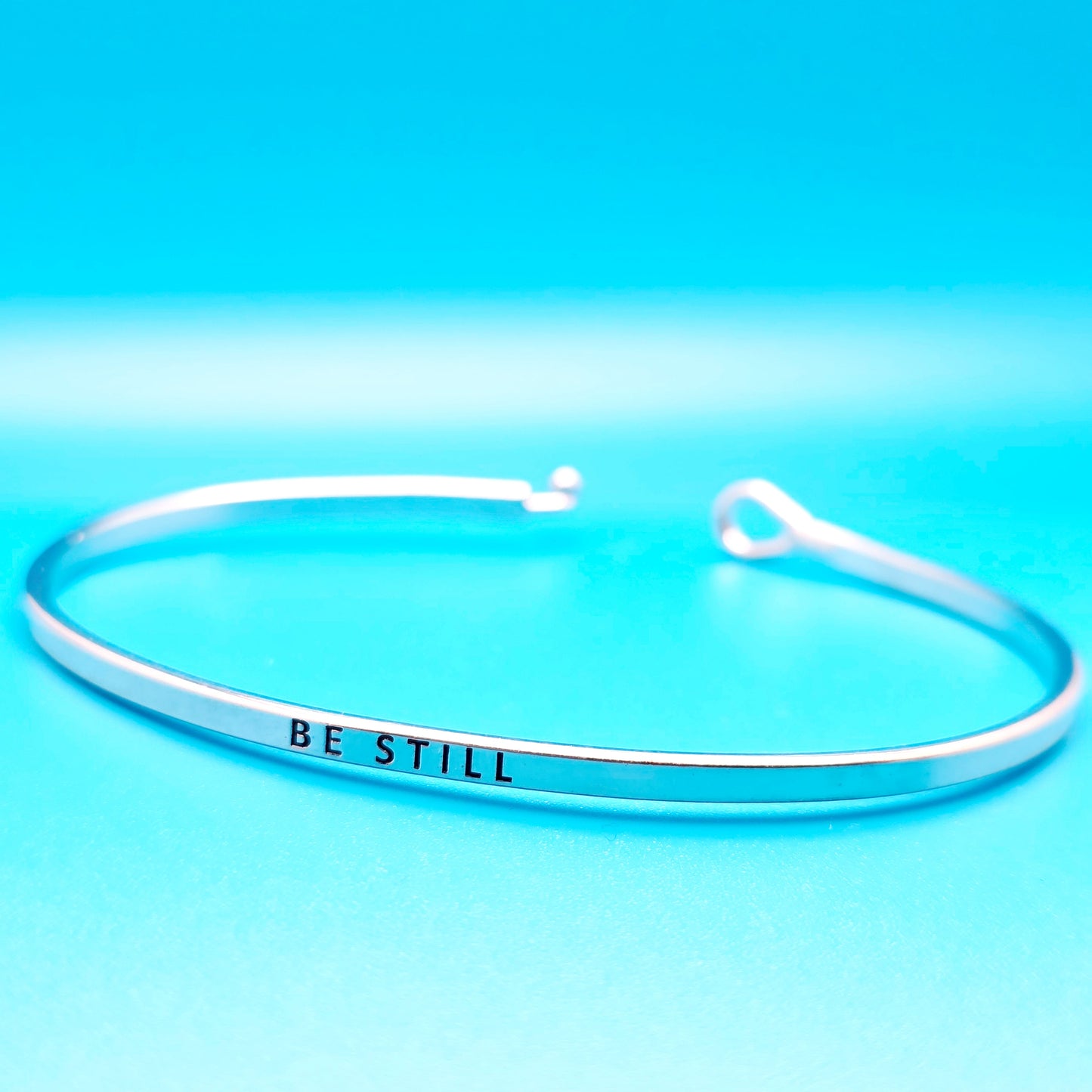 BE STILL Inspirational Message Bracelet Positive Message Engraved Thin Bangle - Jewelry