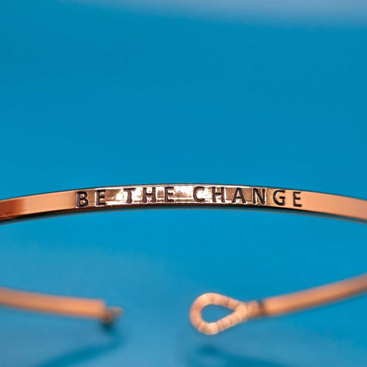BE THE CHANGE Inspirational Message Bracelet Positive Message Engraved Thin Bangle - Jewelry