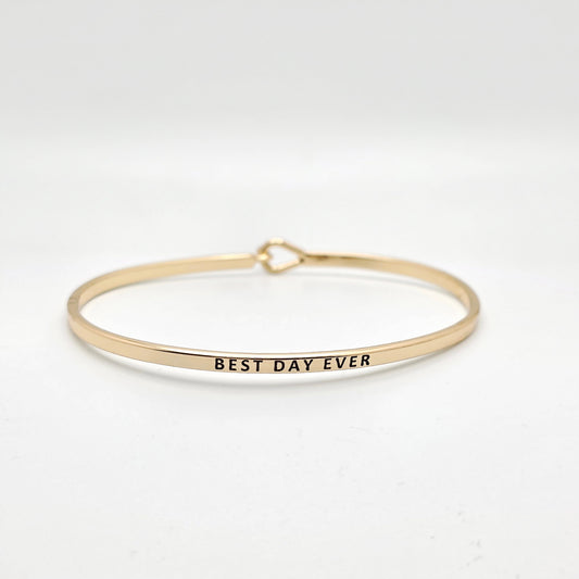 BEST DAY EVER Inspirational Message Bracelet Positive Message Engraved Thin Bangle - Jewelry