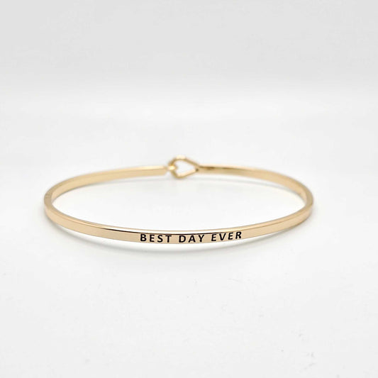 BEST DAY EVER Inspirational Message Bracelet Positive Message Engraved Thin Bangle - Jewelry