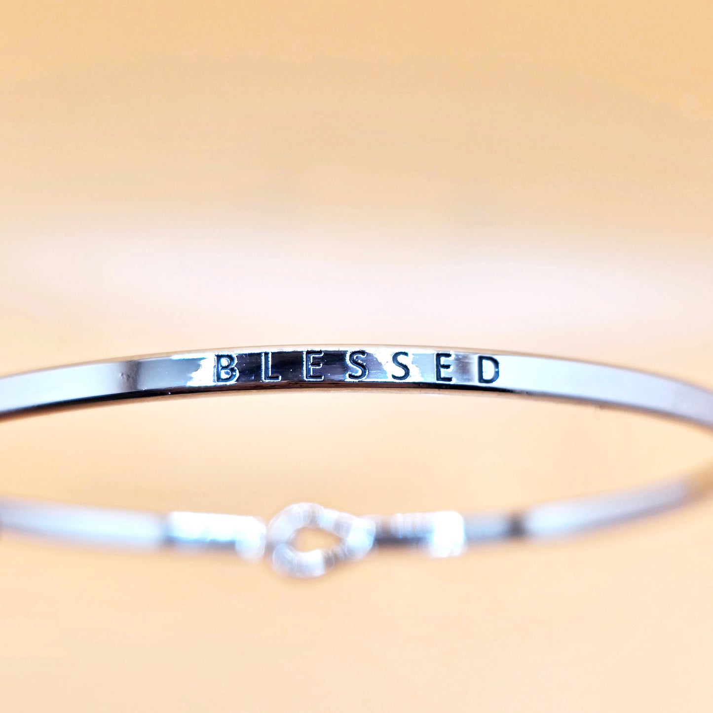 BLESSED Inspirational Message Bracelet Positive Message Engraved Thin Bangle - Jewelry