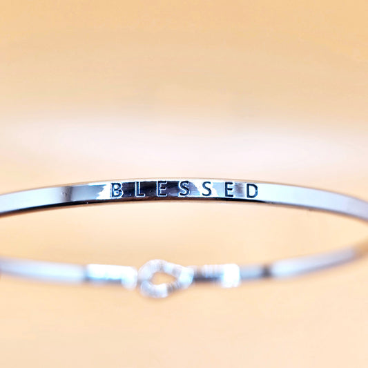 BLESSED Inspirational Message Bracelet Positive Message Engraved Thin Bangle - Jewelry