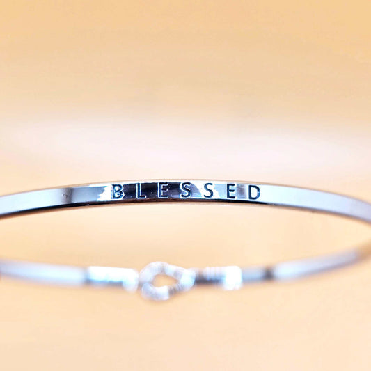 BLESSED Inspirational Message Bracelet Positive Message Engraved Thin Bangle - Jewelry