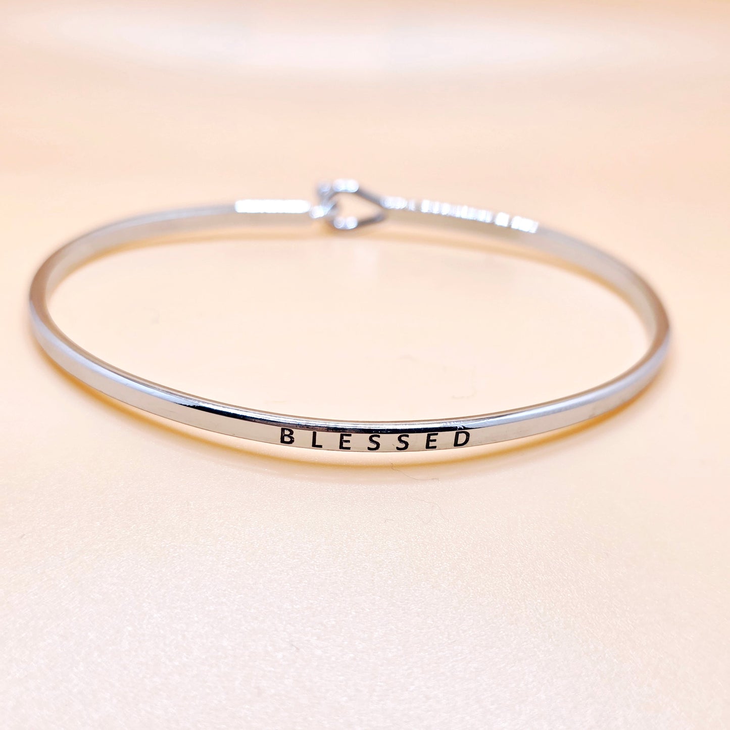 BLESSED Inspirational Message Bracelet Positive Message Engraved Thin Bangle - Jewelry