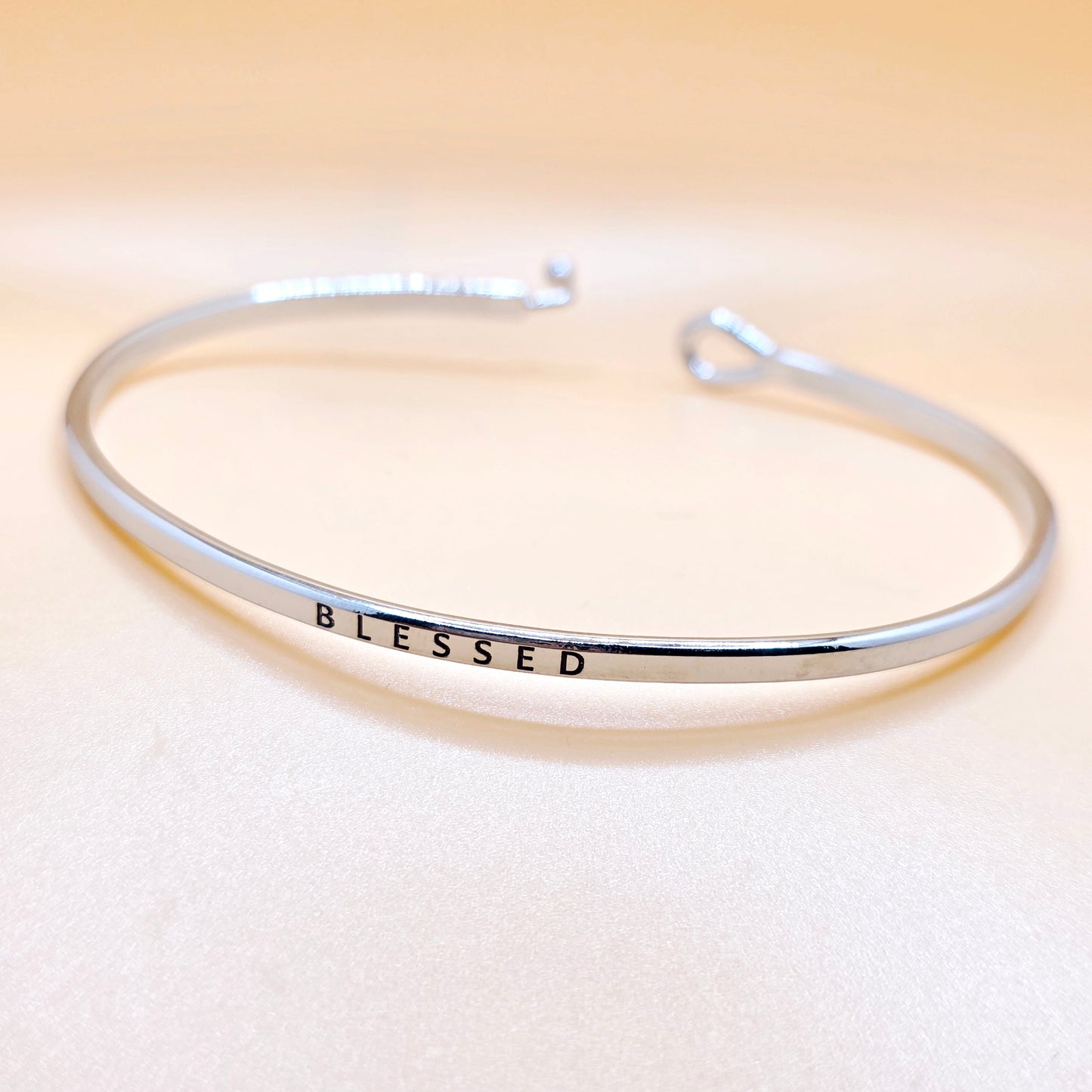 BLESSED Inspirational Message Bracelet Positive Message Engraved Thin Bangle - Jewelry