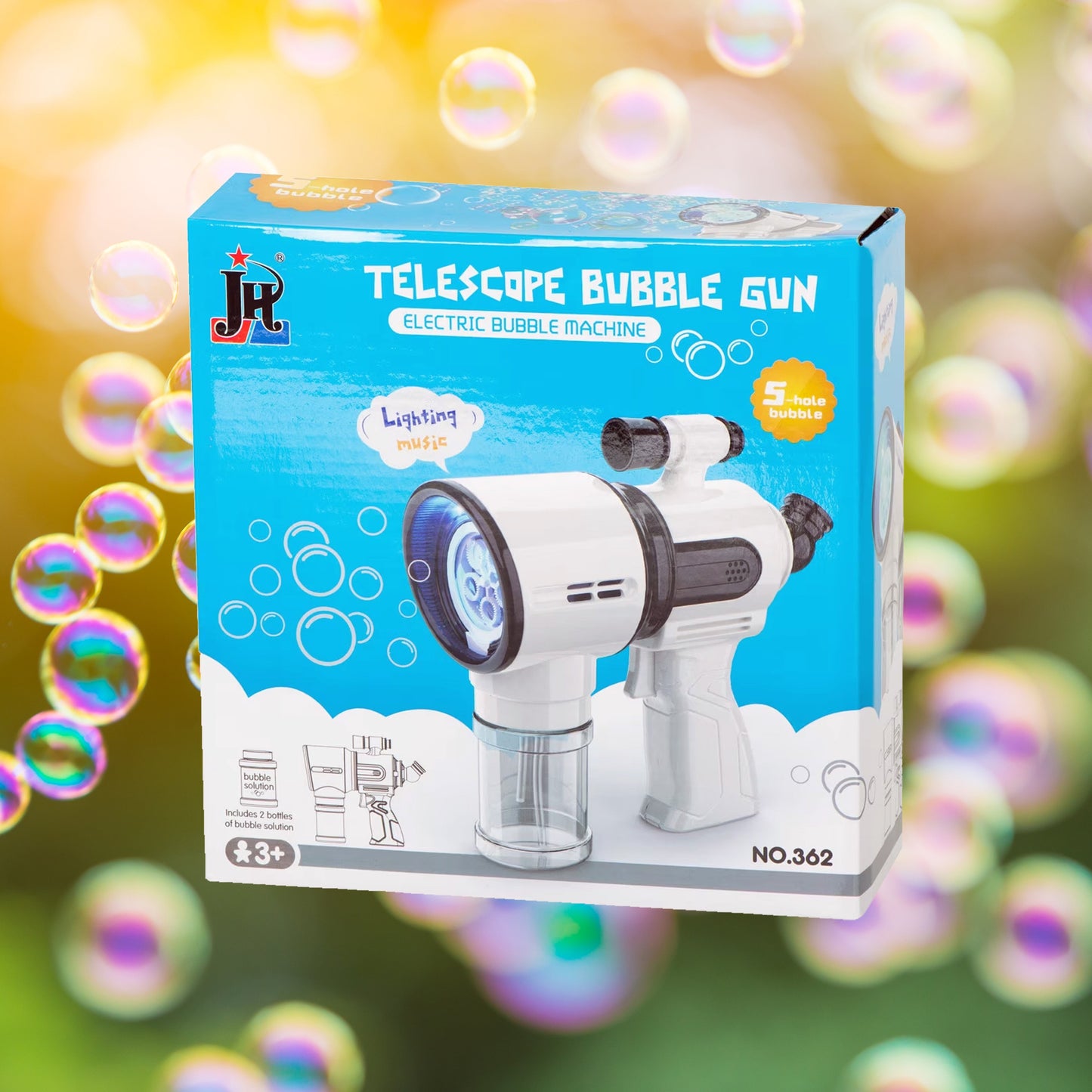 Bubble Gun, Bubble Machine for Kids Outdoor Play with Solution & Light, 360-Degree Leakproof Design, Bubble Blaster for Toddler Party Favors, Summer Toy, Birthday Gift for Little Boys Girls