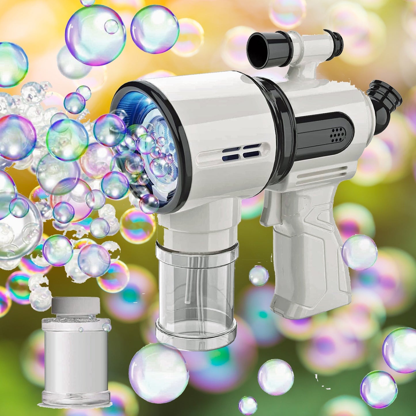 Bubble Gun, Bubble Machine for Kids Outdoor Play with Solution & Light, 360-Degree Leakproof Design, Bubble Blaster for Toddler Party Favors, Summer Toy, Birthday Gift for Little Boys Girls