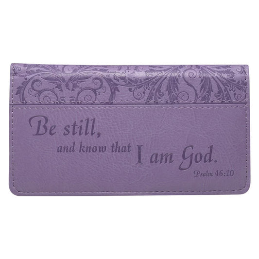 Be Still Purple Faux Leather Checkbook Cover 1 - Psalm 46:10