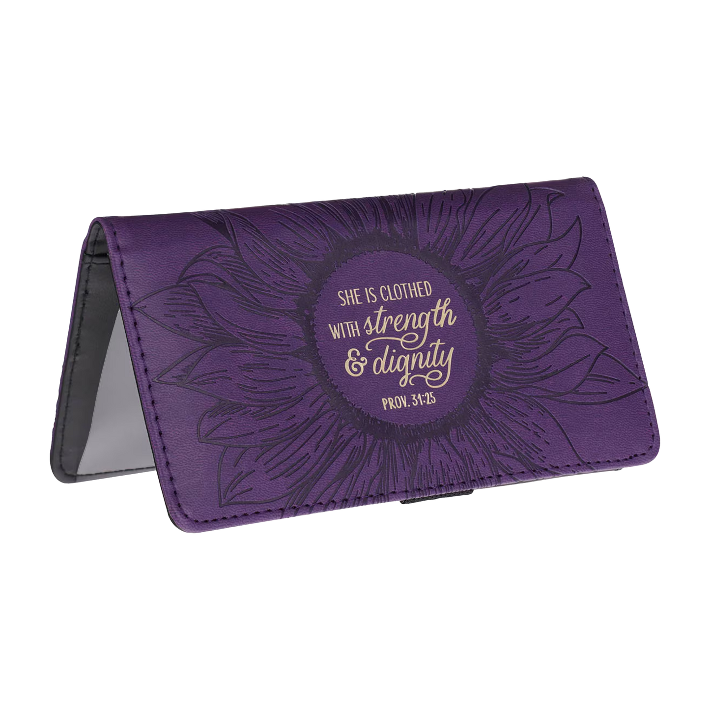 Strength and Dignity Purple Faux Leather Checkbook Cover - Proverbs 31:25
