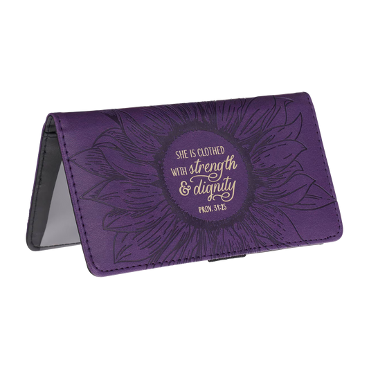 Strength and Dignity Purple Faux Leather Checkbook Cover - Proverbs 31:25