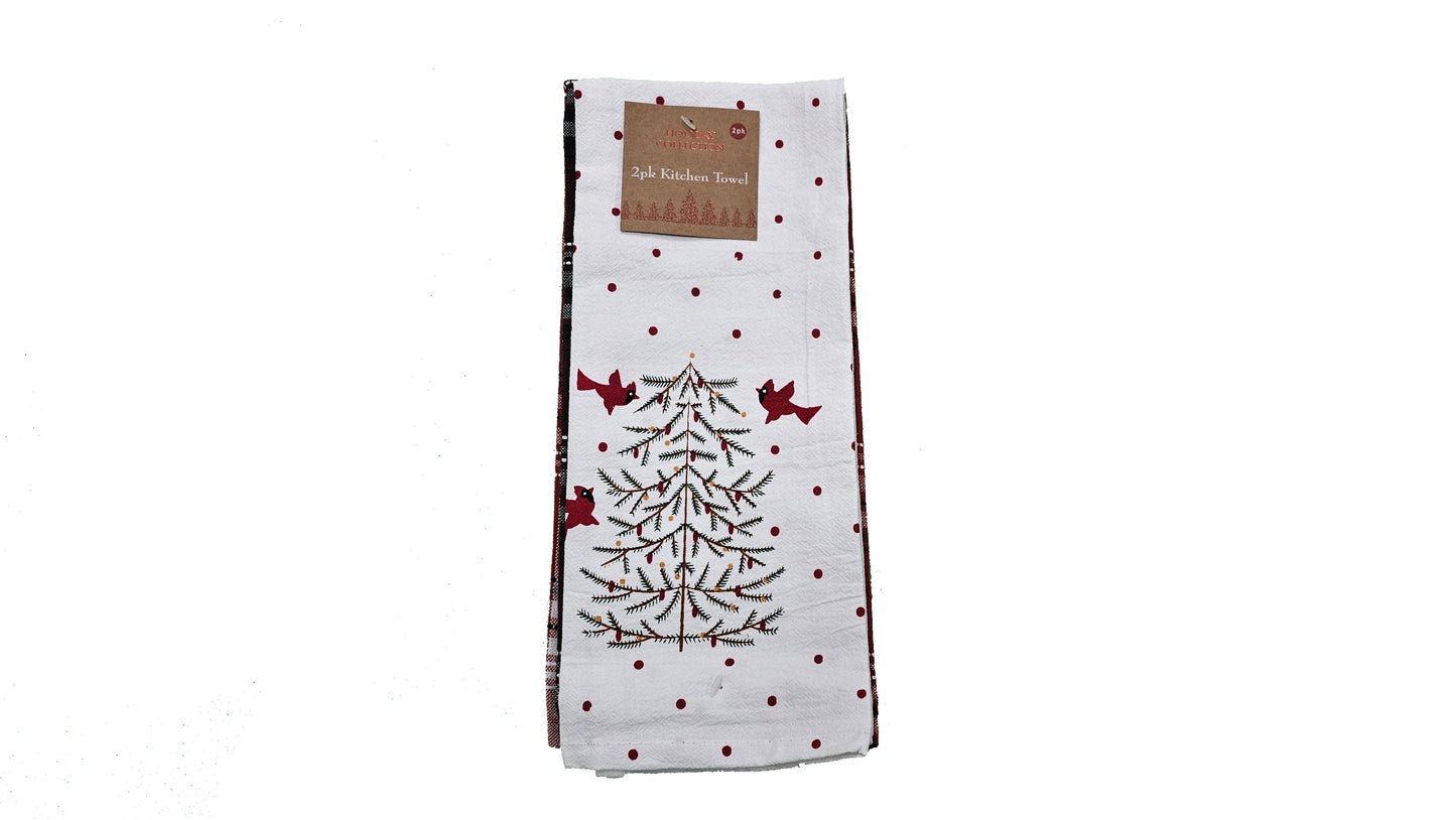 Christmas Tree & Cardinals Towels 2 Pack Set