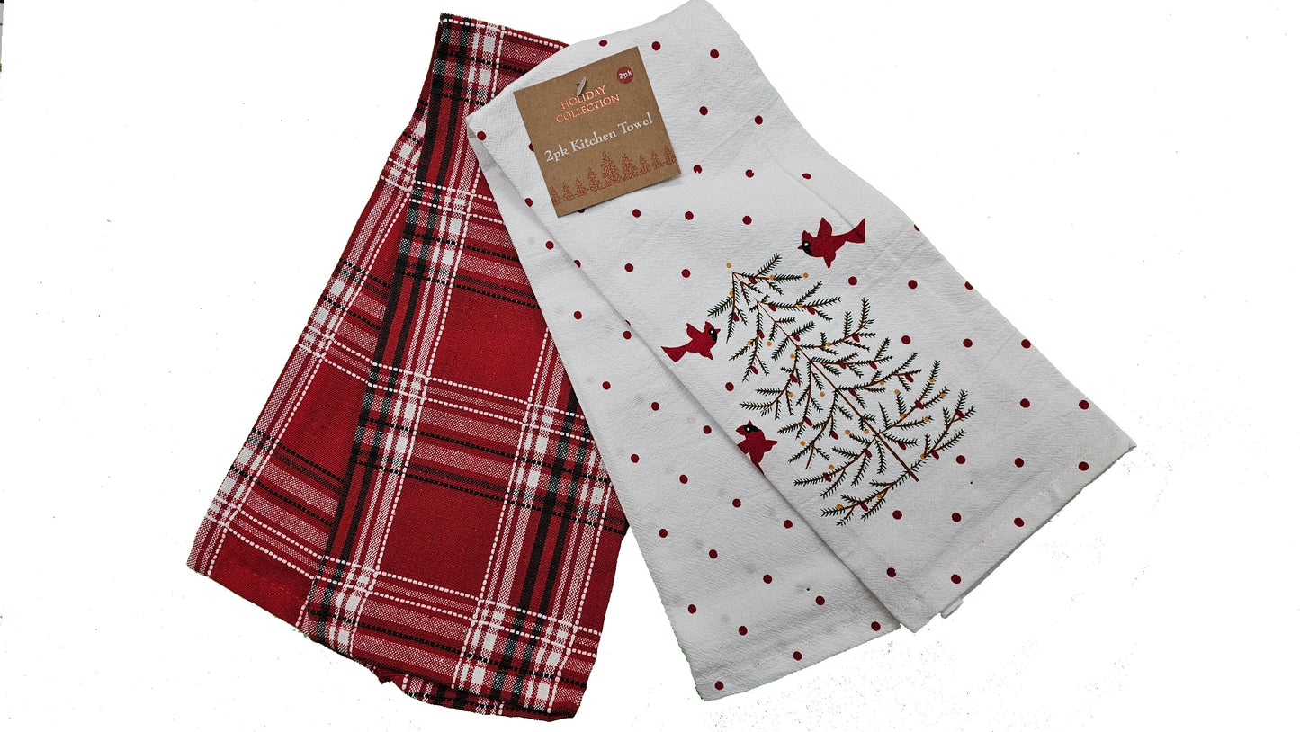 Christmas Tree & Cardinals Towels 2 Pack Set