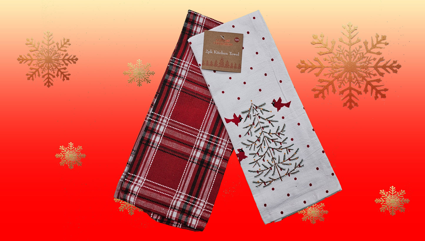 Christmas Tree & Cardinals Towels 2 Pack Set