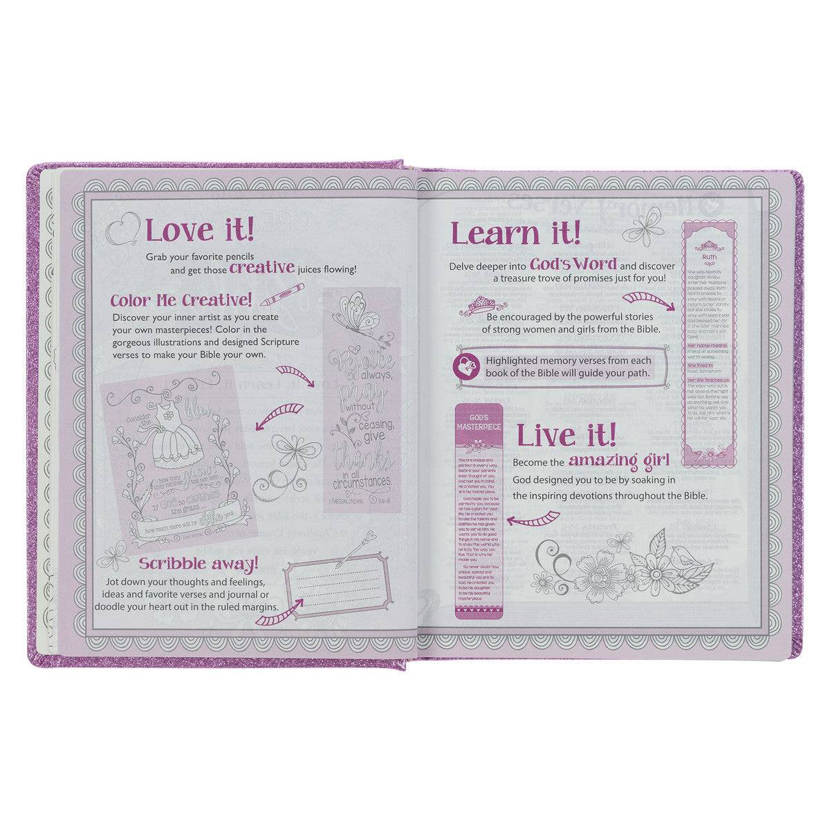 Purple Glitter My Creative Bible for Girls - an ESV Journaling Bible By Amanda Cowles