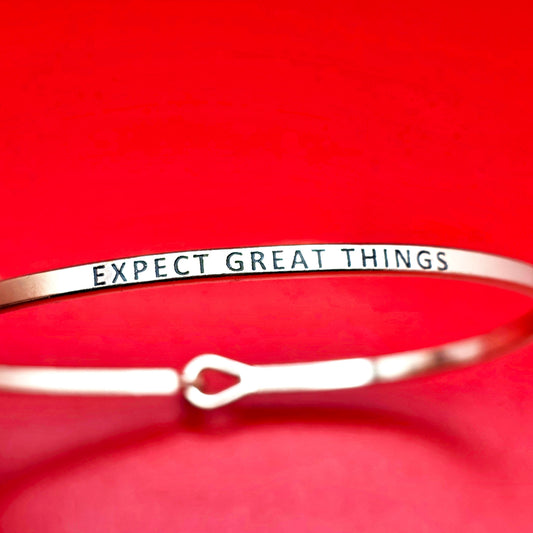 EXPECT GREAT THINGS Inspirational Message Bracelet Positive Message Engraved Thin Bangle - Jewelry